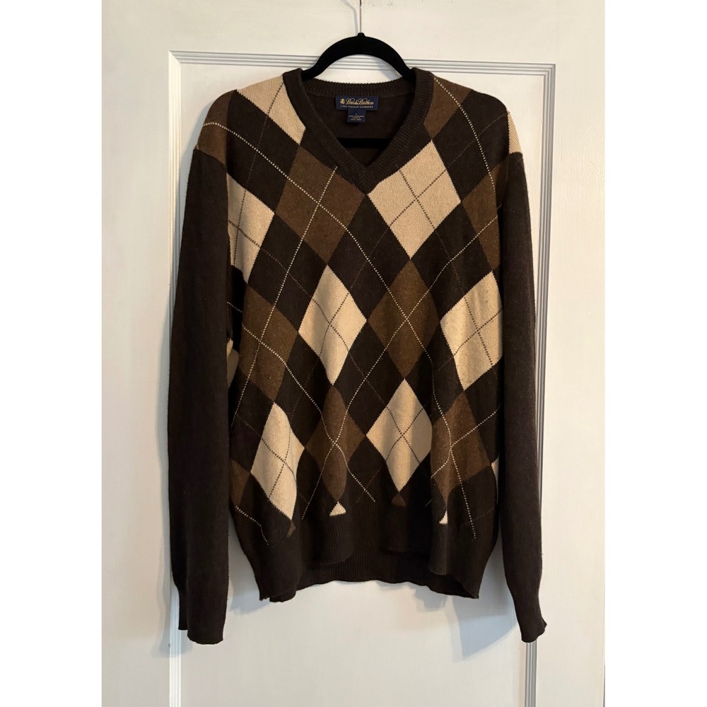 Men's Brooks Brothers 100% Cashmere Brown Sweater Size Large